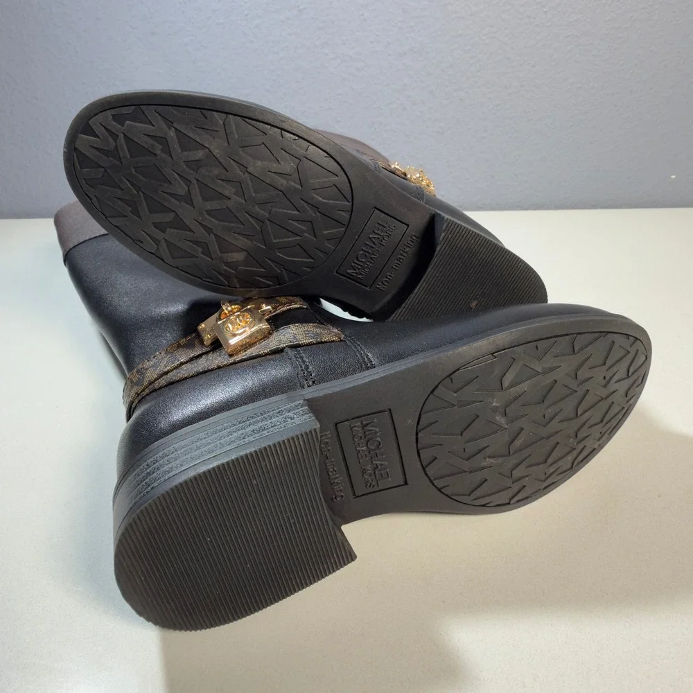 Michael Kors Finely Hamilton Boots Kids 11 Black Excellent Riding Padlock Logo